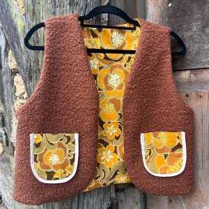 GILET SANS MANCHE REVERSIBLE Rouille / Fleurs 70&rsquo;s
