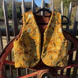 GILET SANS MANCHE REVERSIBLE Rouille / Fleurs 70&rsquo;s