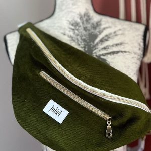 SAC BANANE VELOURS côtelé vert