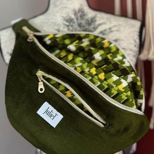 SAC BANANE VELOURS côtelé vert